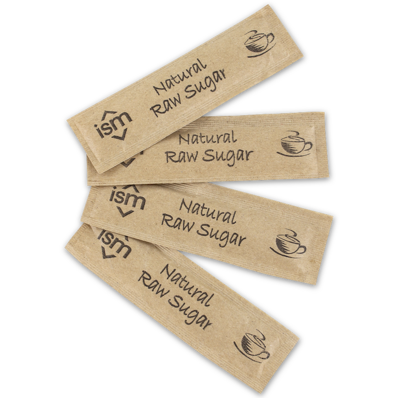Natural Raw Sugar Flat Sachet Sticks - Single Serve Portions