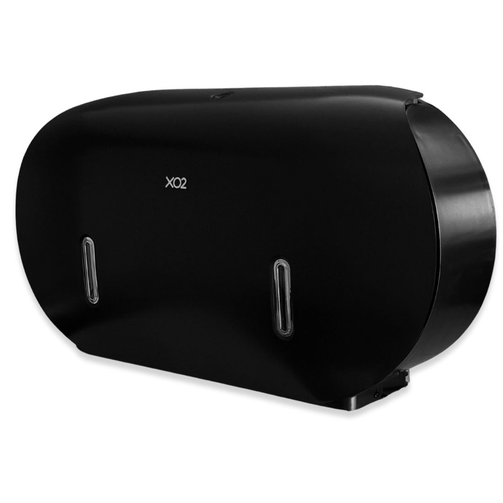 XO2® Black Double Jumbo Commercial Toilet Roll Dispenser - 2 Roll Capacity