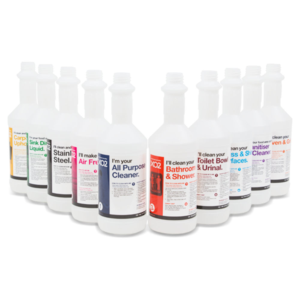 750ml XO2® All Purpose Cleaner Labelled Empty Bottle - Group Shot