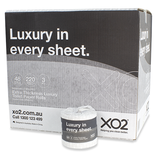 XO2® 3ply 220 Sheet Toilet Paper Rolls - Individually Wrapped - Group