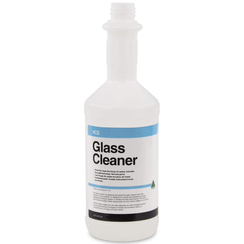 750ml XO2 Glass Cleaner Labelled Empty Bottle - Refillable & Recyclable (Lids & triggers not included)