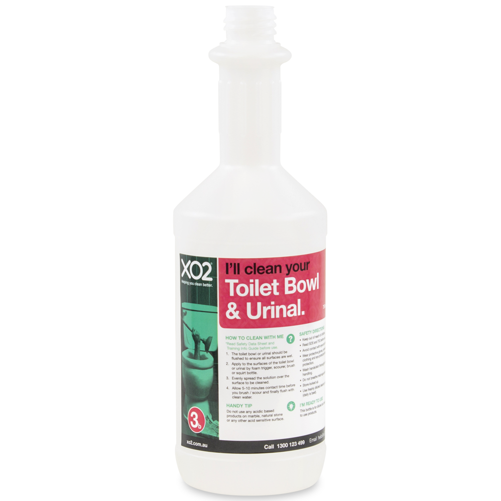 750ml XO2® Toilet Bowl & Urinal Cleaner Labelled Empty Bottle (Lids & triggers not included)