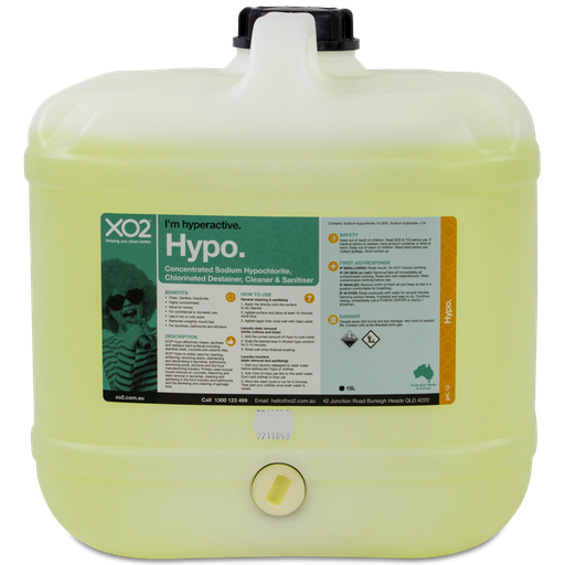 XO2® Hypo - Concentrated Sodium Hypochlorite, Chlorinated Destainer, Cleaner &amp; Sanitiser