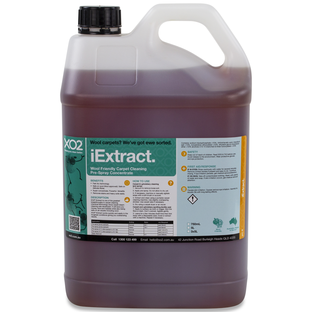 XO2® iExtract - Wool Friendly Carpet Cleaning Pre-Spray Concentrate