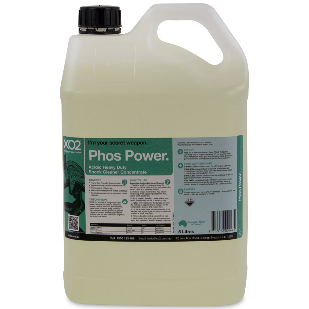 Phos Power - Phosphoric Acid Based Cleaner Concentrate for Concrete, Grout Haze, Calcium, Lime, Rust & Mineral Removal