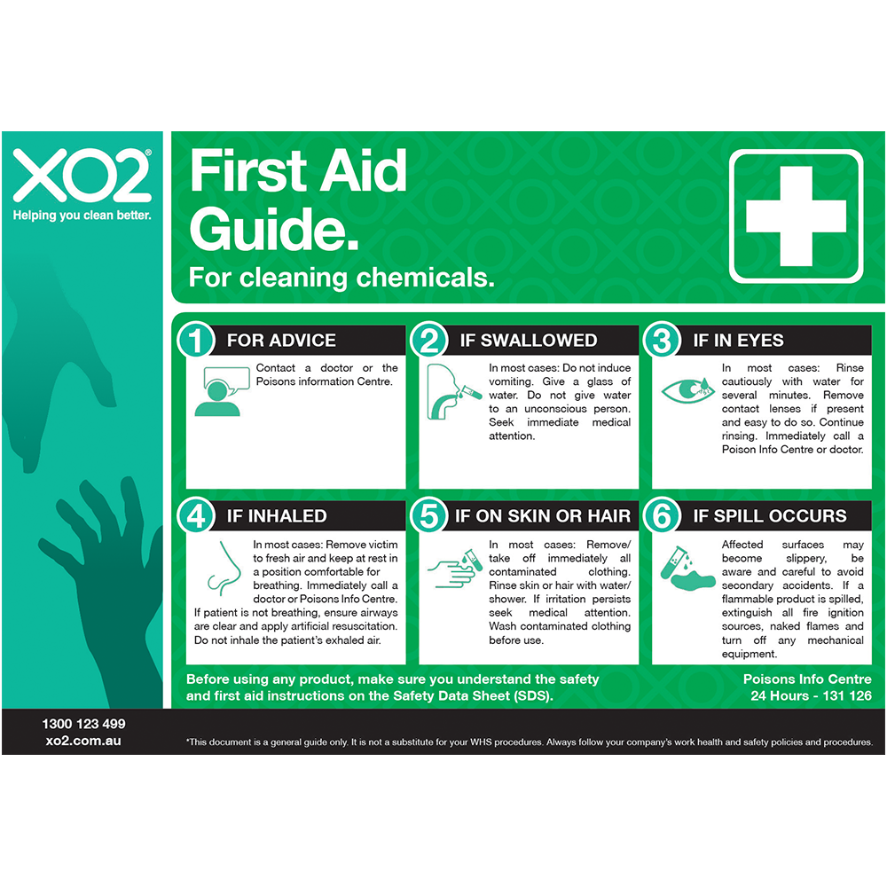 XO2® 'First Aid with Cleaning Chemicals Guide' Safety Sign - Splash Resistant