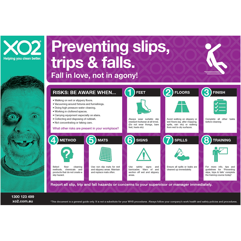 XO2® 'How to Prevent Slips, Trips & Falls' Safety Sign - Splash Resistant
