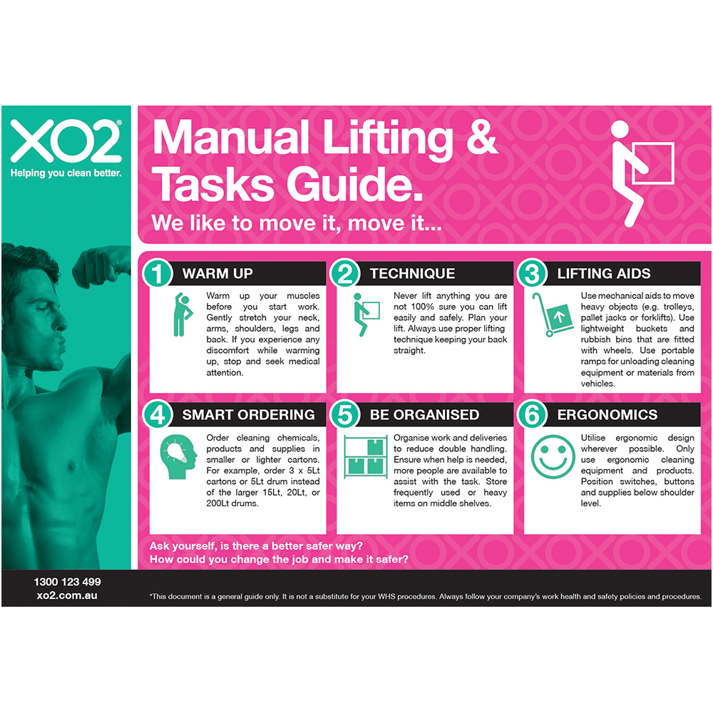 XO2® 'Manual Lifting & Tasks Guide' Safety Sign - Splash Resistant
