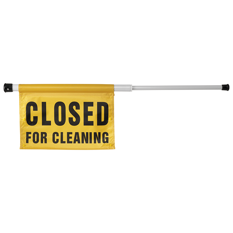 Barricade Pole &amp; Safety Sign - 'Closed for Cleaning', Spring Loaded