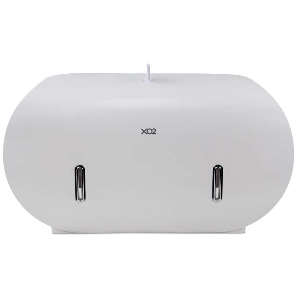 XO2® White Double Jumbo Commercial Toilet Roll Dispenser - 2 Roll Capacity
