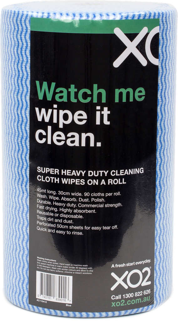 XO2® Super Heavy Duty Cleaning Cloth Wipe On A Roll - 45m Long x 30cm Wide