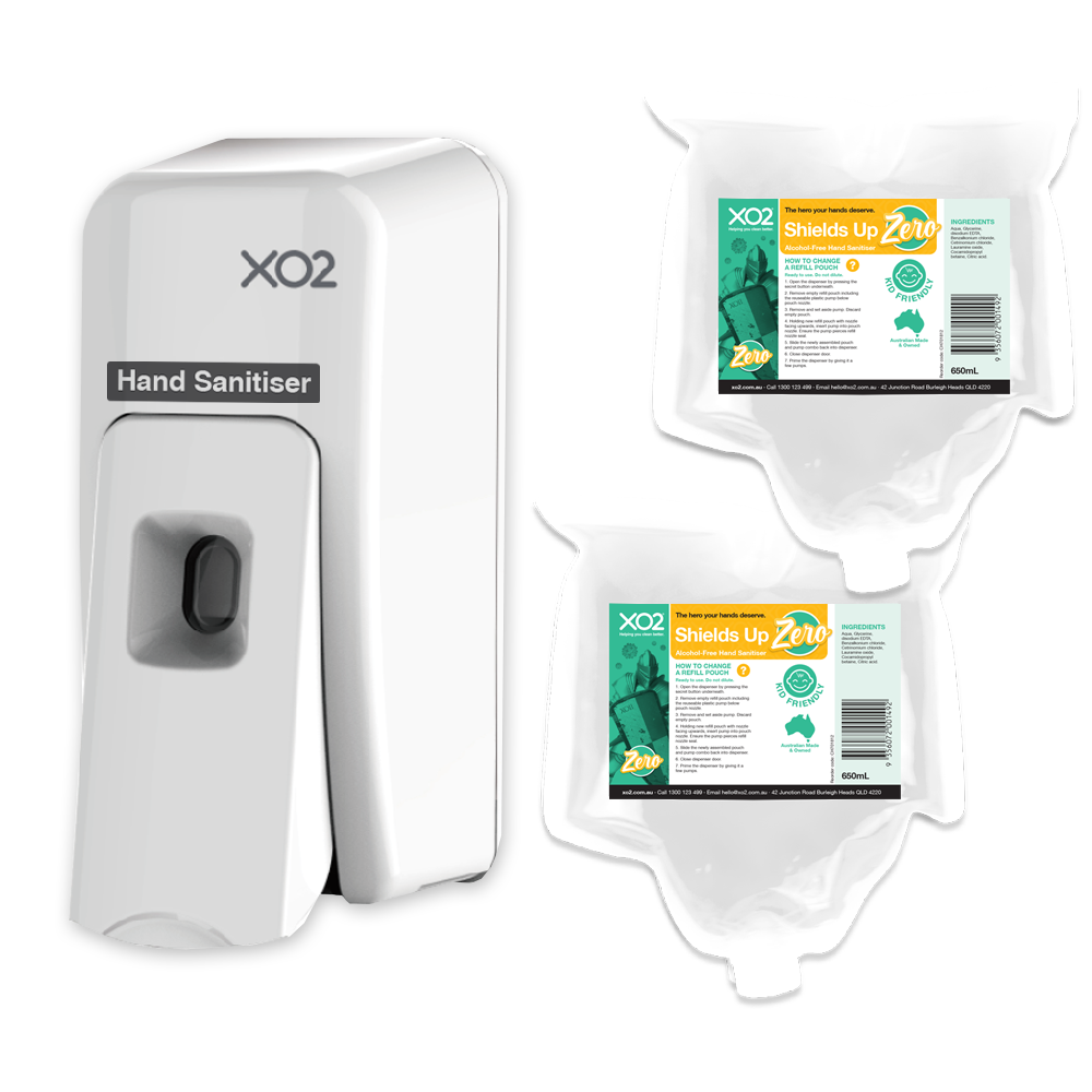 XO2® 'Shields Up Zero' Alcohol-Free Hand Sanitiser Starter Kit - Manual Push Spray
