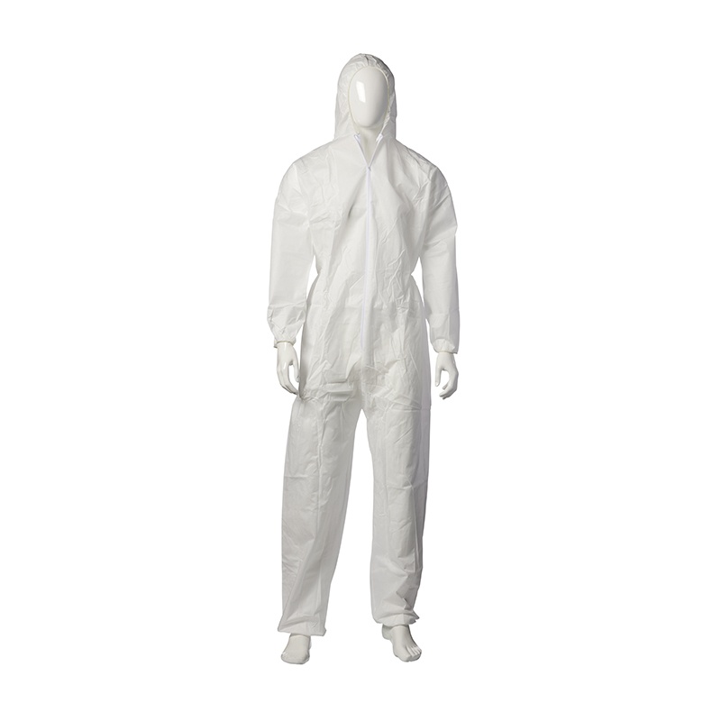 White Triple Layer SMS Coverall - Disposable with Hood &amp; Zipper