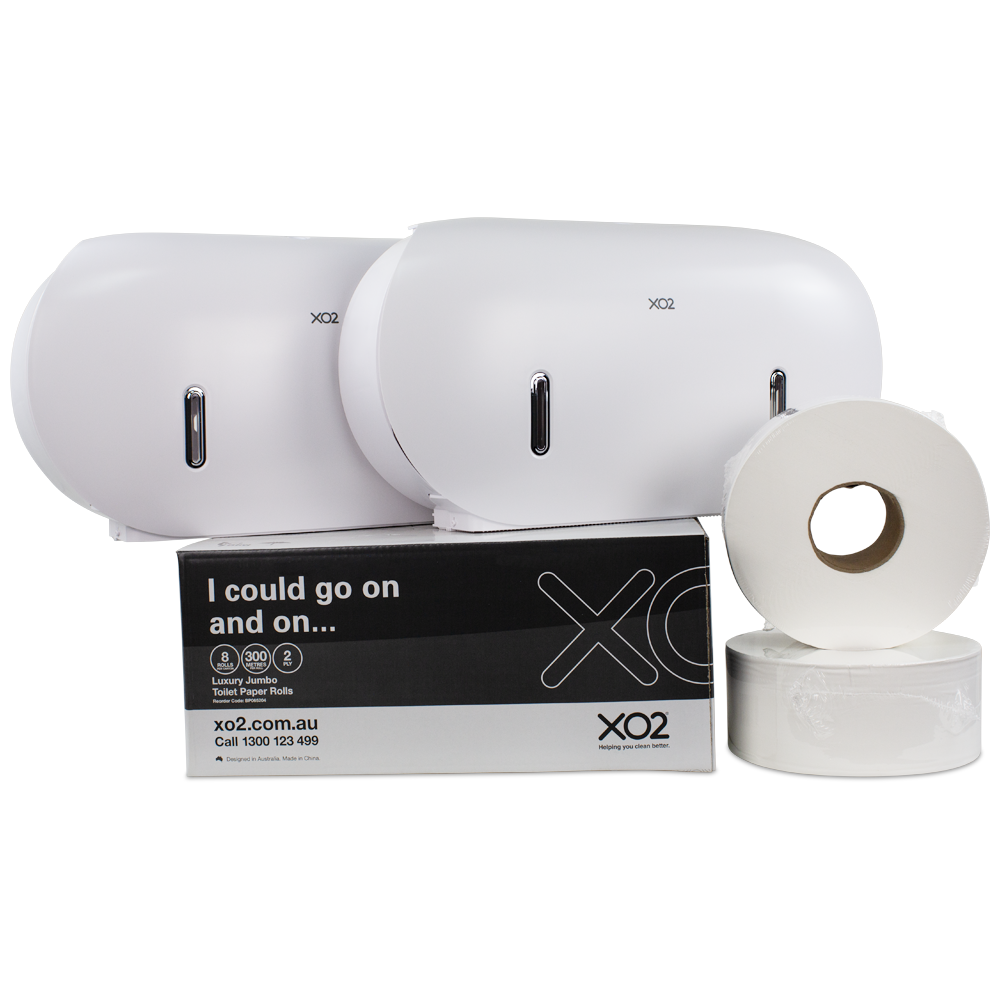 XO2® Double Jumbo Commercial Toilet Roll Dispenser Starter Kit - 2 Roll Capacity