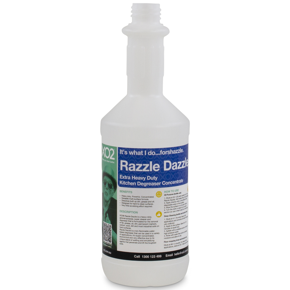 750ml Razzle Dazzle Labelled Empty Bottle - Refillable & Recyclable (Trigger not included)