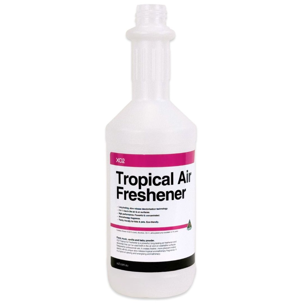 750ml XO2 Tropical Air Freshener Labelled Empty Bottle - Refillable & Recyclable (Lids & triggers not included)