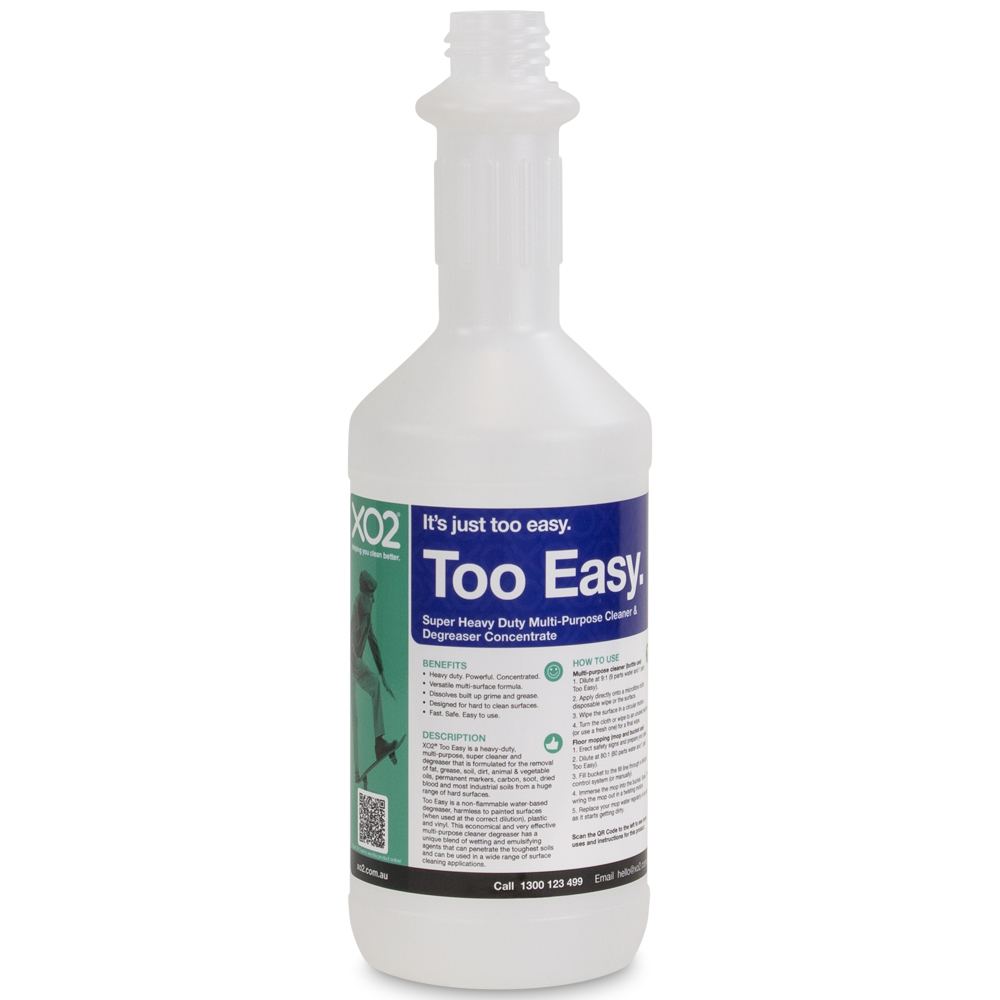 750ml XO2 Too Easy Labelled Empty Bottle - Refillable & Recyclable (Lids & triggers not included)