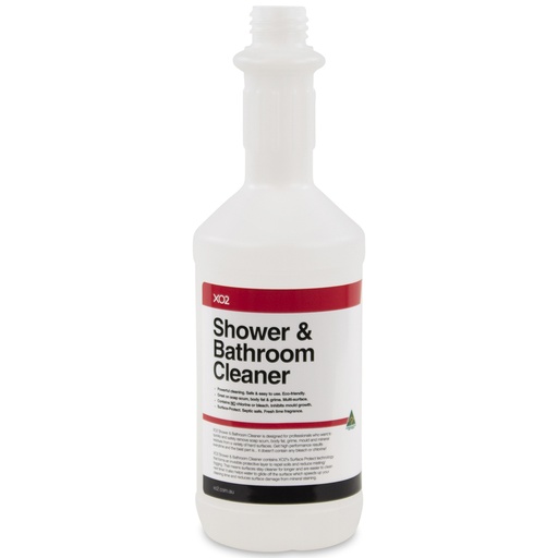 [AC002122] 750ml XO2® Shower & Bathroom Cleaner Labelled Empty Bottle - Refillable & Recyclable (Lids & triggers not included)