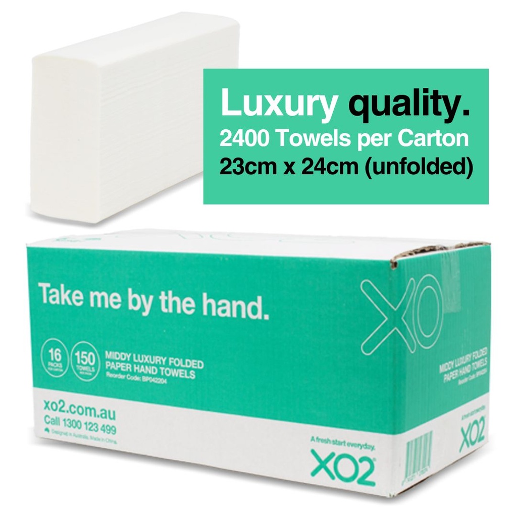 XO2 Middy Folded Paper Hand Towels Luxury Soft Strong