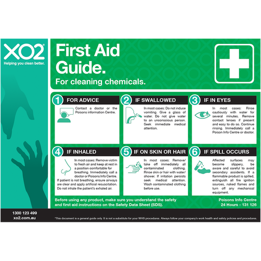 [TD400110] XO2® 'First Aid with Cleaning Chemicals Guide' Safety Sign - Splash Resistant