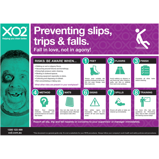 [TD400135] XO2® 'How to Prevent Slips, Trips & Falls' Safety Sign - Splash Resistant